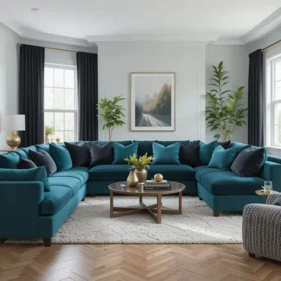 Teal and Black Sectional Sofa for a Bold Look