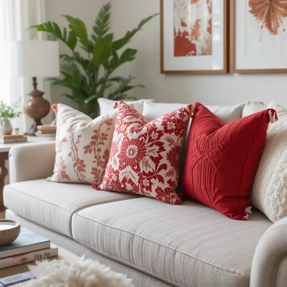 Use Red and White Throw Pillows for Contrast