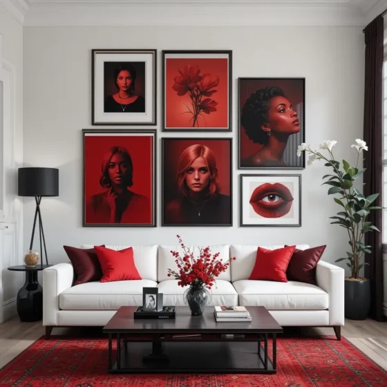 White Walls with a Red and Black Gallery Wall