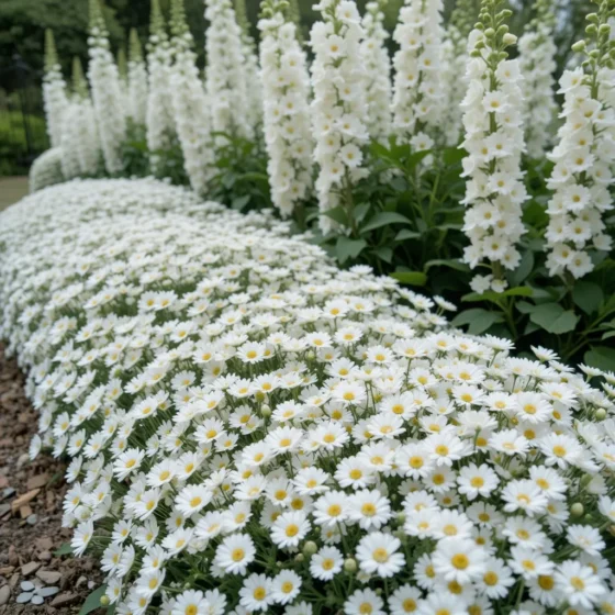 All-White Flower Bed With Different Heights