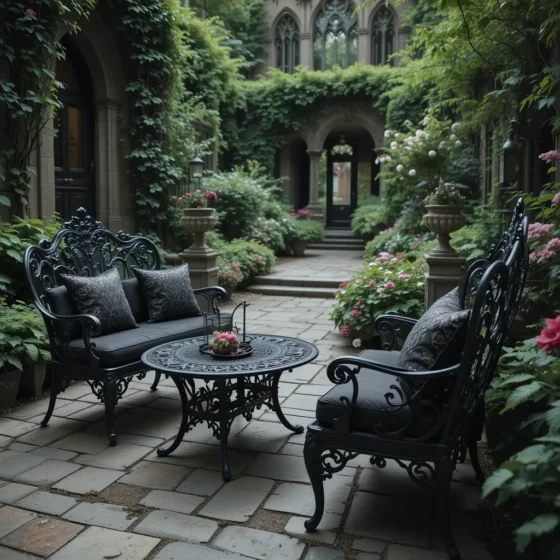 Black Garden Furniture with Victorian Details