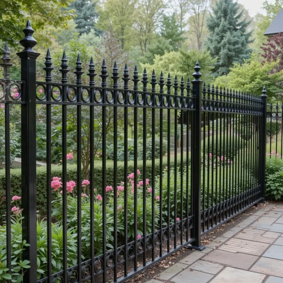 Black Metal Fence with Decorative Finials