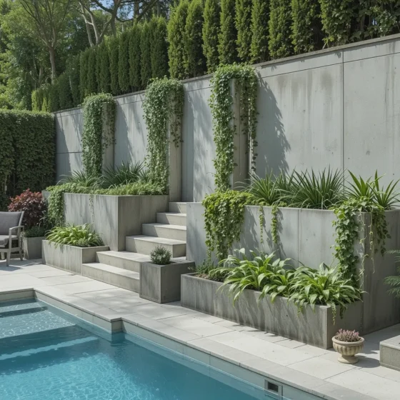 Built-In Concrete Planter Walls