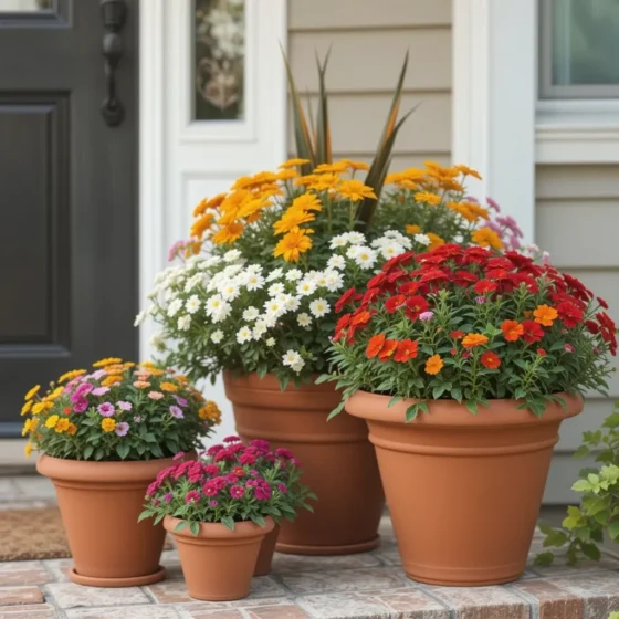 Classic Terra Cotta Pots with Seasonal Blooms