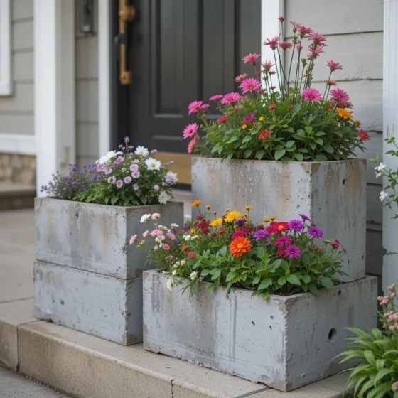 Concrete Block Planters for Industrial Charm