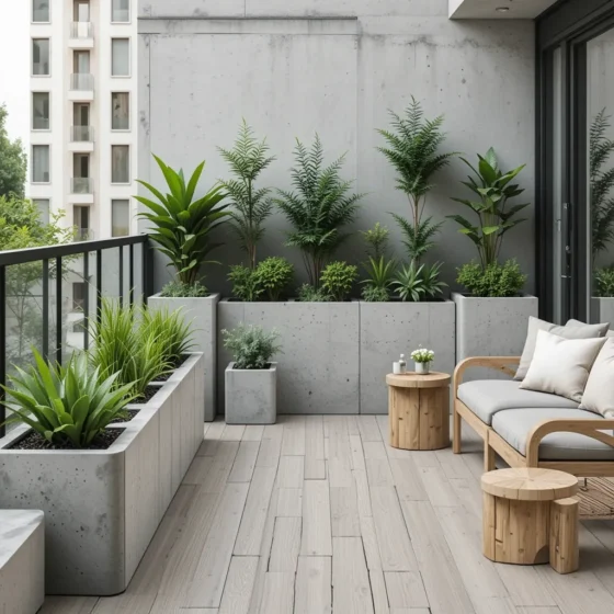 Concrete Planters Paired with Natural Wood