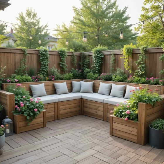 Corner Planter Bench with Built-In Greenery