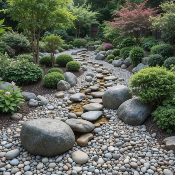 Dry Stream Bed with Polished Pebbles
