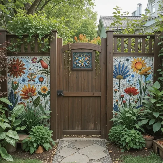 Garden Fence with Mosaic Tiles