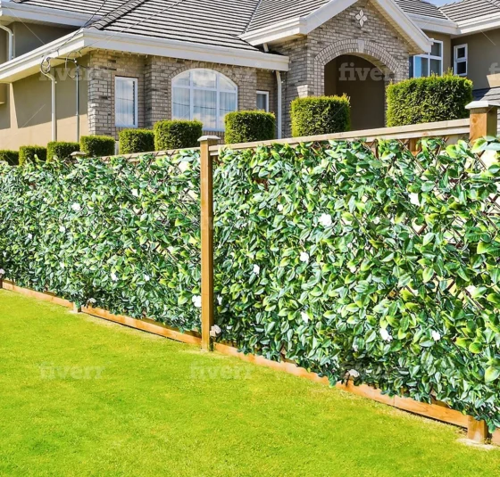 Garden Trellis with Privacy Fabric Behind It