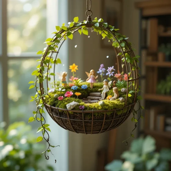 Hanging Fairy Garden in a Basket