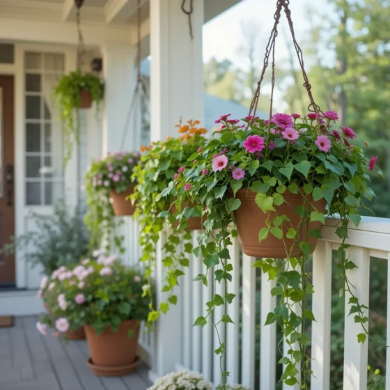 Hanging Flower Pots with Cascading Vines