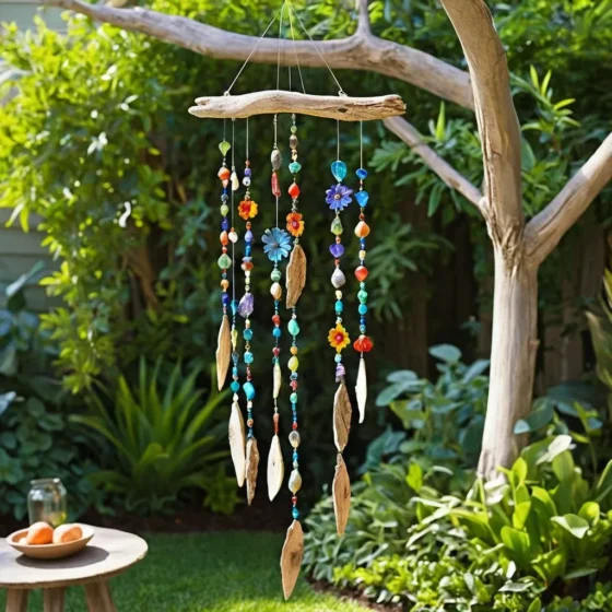 Hanging Wind Chimes Made from Driftwood