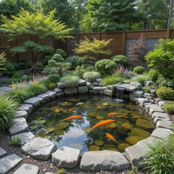 Koi Pond with Stone Border