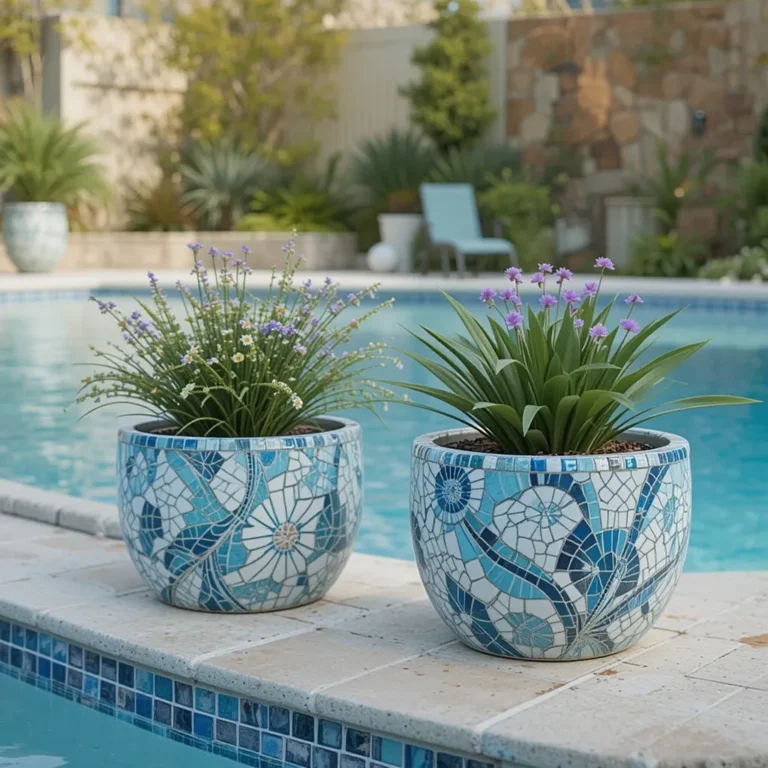 Mosaic Planters with Pool Tile Accents