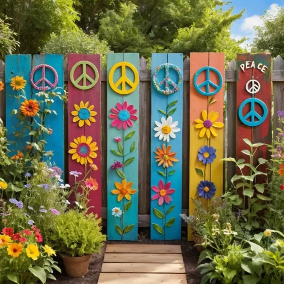 Painted Peace Signs on Fence Panels
