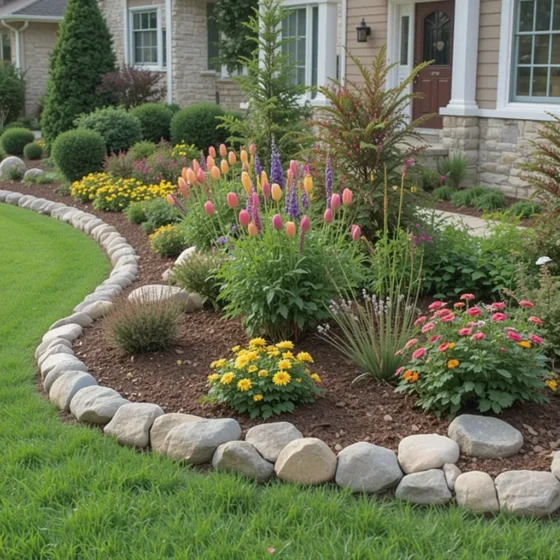 Rock Border Around Flower Beds