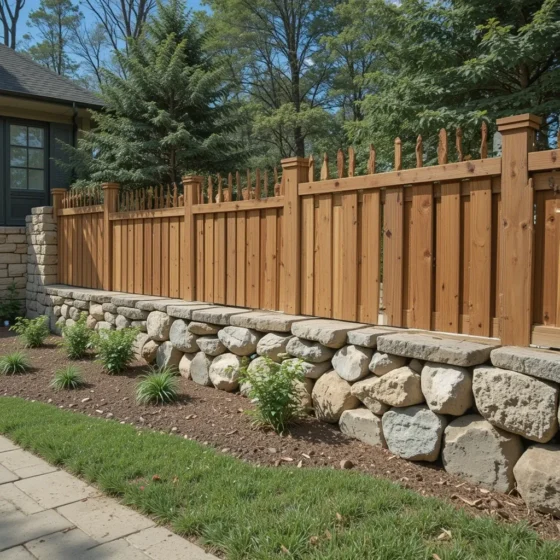 Rock and Wood Fence Combo