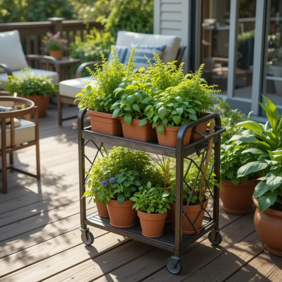 Rolling Herb Cart for Easy Access