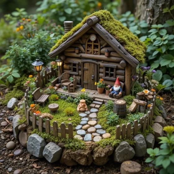 Rustic Log Cabin Gnome Retreat