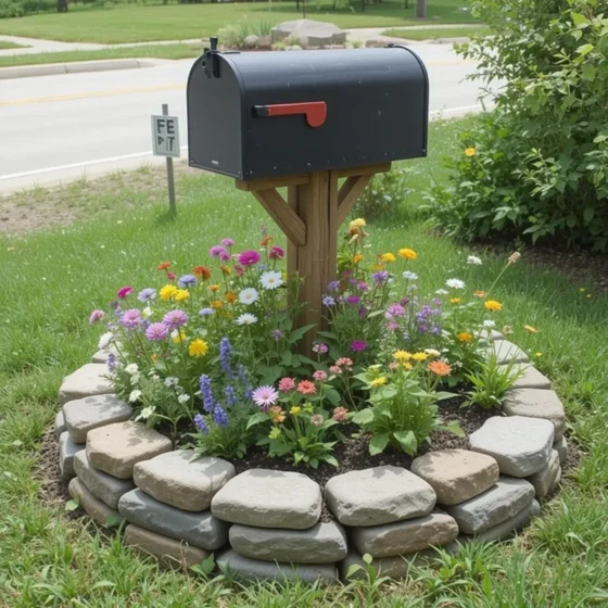 Rustic Stone Border with Wildflowers
