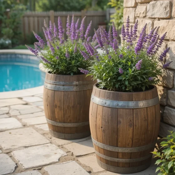 Rustic Wooden Barrel Planters