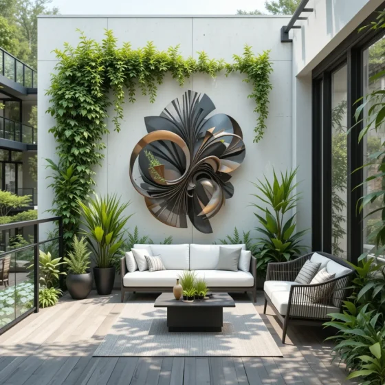 Sculptural Wall Art and Greenery Combo
