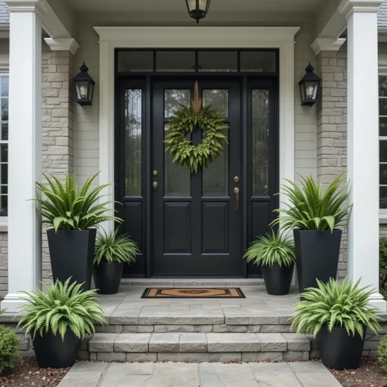 Sleek Black Planters with Greenery