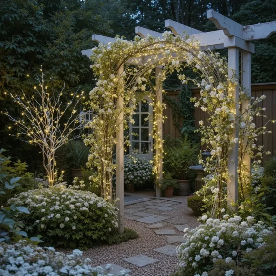 White Fairy Lights in the Shrubs