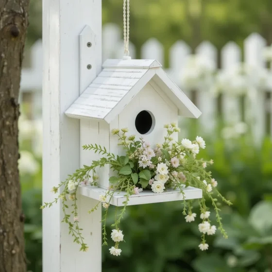White Painted Birdhouse for a Charming Detail