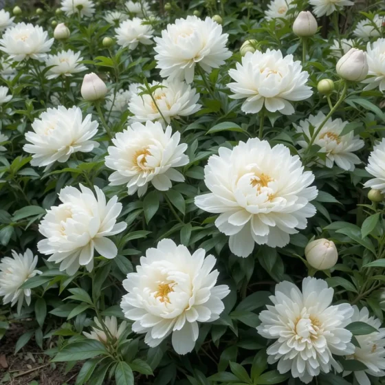 White Peonies in a Feature Bed