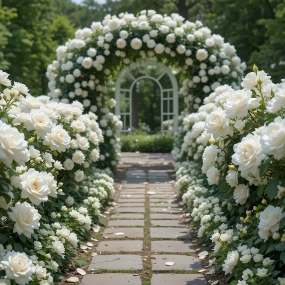 White Rose Pathway for a Romantic Welcome