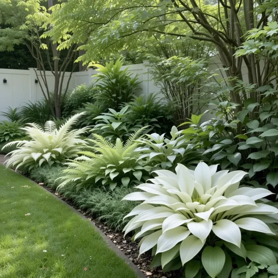 White Shade Garden with Ferns and Hostas