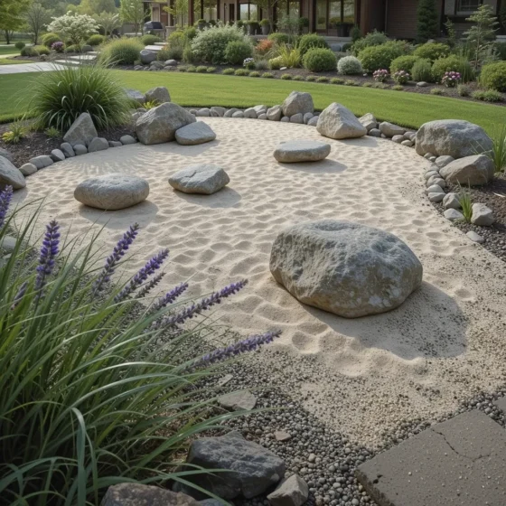 Zen Garden with Rocks and Sand