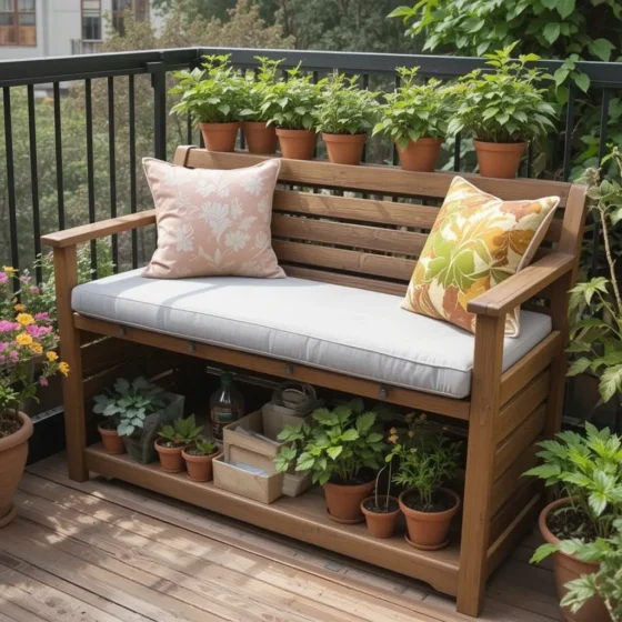 Balcony Plant Bench with Storage