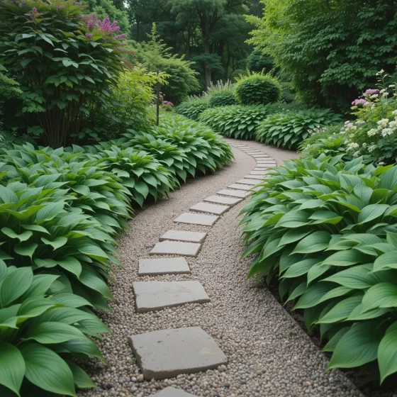 Curved Pathway Framed with Hostas