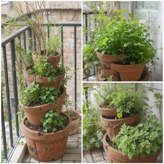 Herb Spiral Using Pots or Bricks