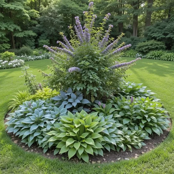 Hosta Island Bed with Mixed Varieties