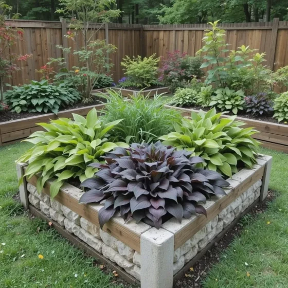 Hostas in Raised Beds for Easy Access