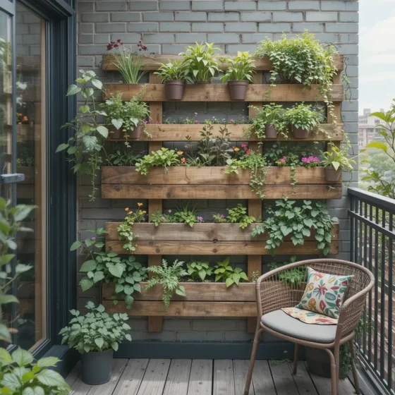 Vertical Garden Wall with Hanging Planters