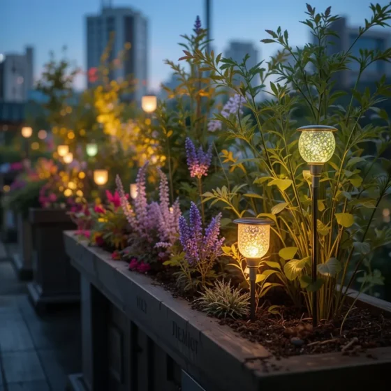 Solar Light Stakes in Planters