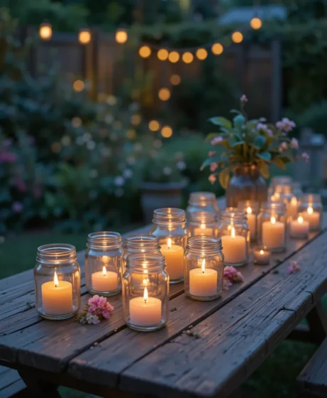 Candle-Filled Jars on Tables