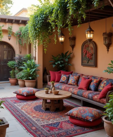 Colorful Cushions and Rugs - Moroccan Garden Ideas