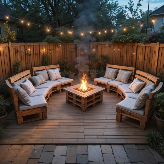 DIY Pallet Deck with Fire Pit Center