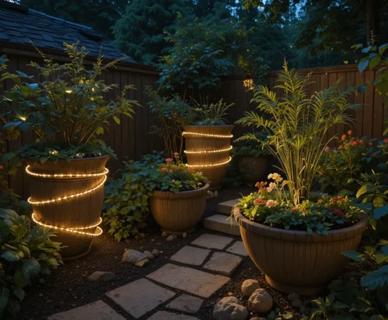 Rope Lights Around Planters