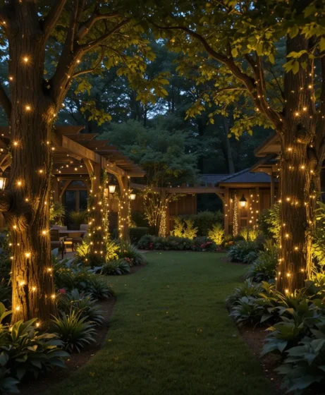 String Lights Across Trees - Garden Lighting Ideas