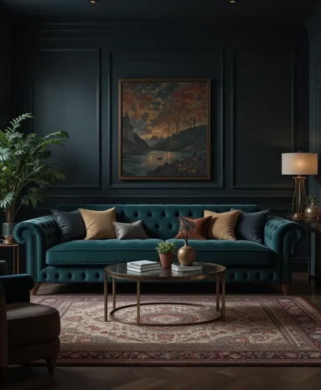 Velvet Sofas - Dark Moody Living Room Ideas