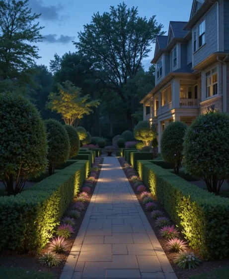 Boxwoods Around Outdoor Lighting