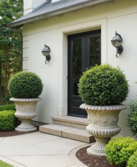 Boxwoods in Large Decorative Planters