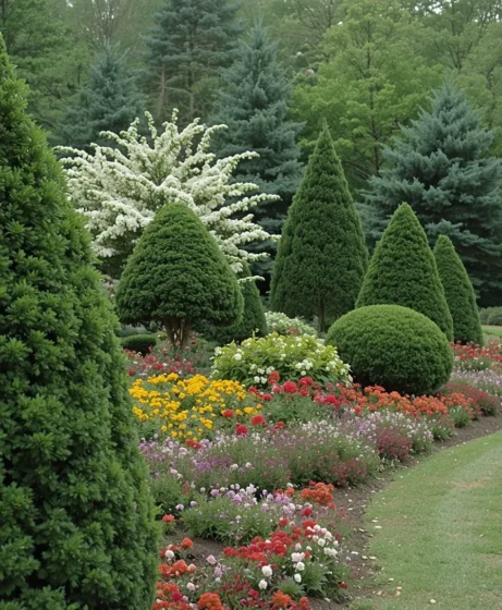 Boxwoods with Seasonal Flowers